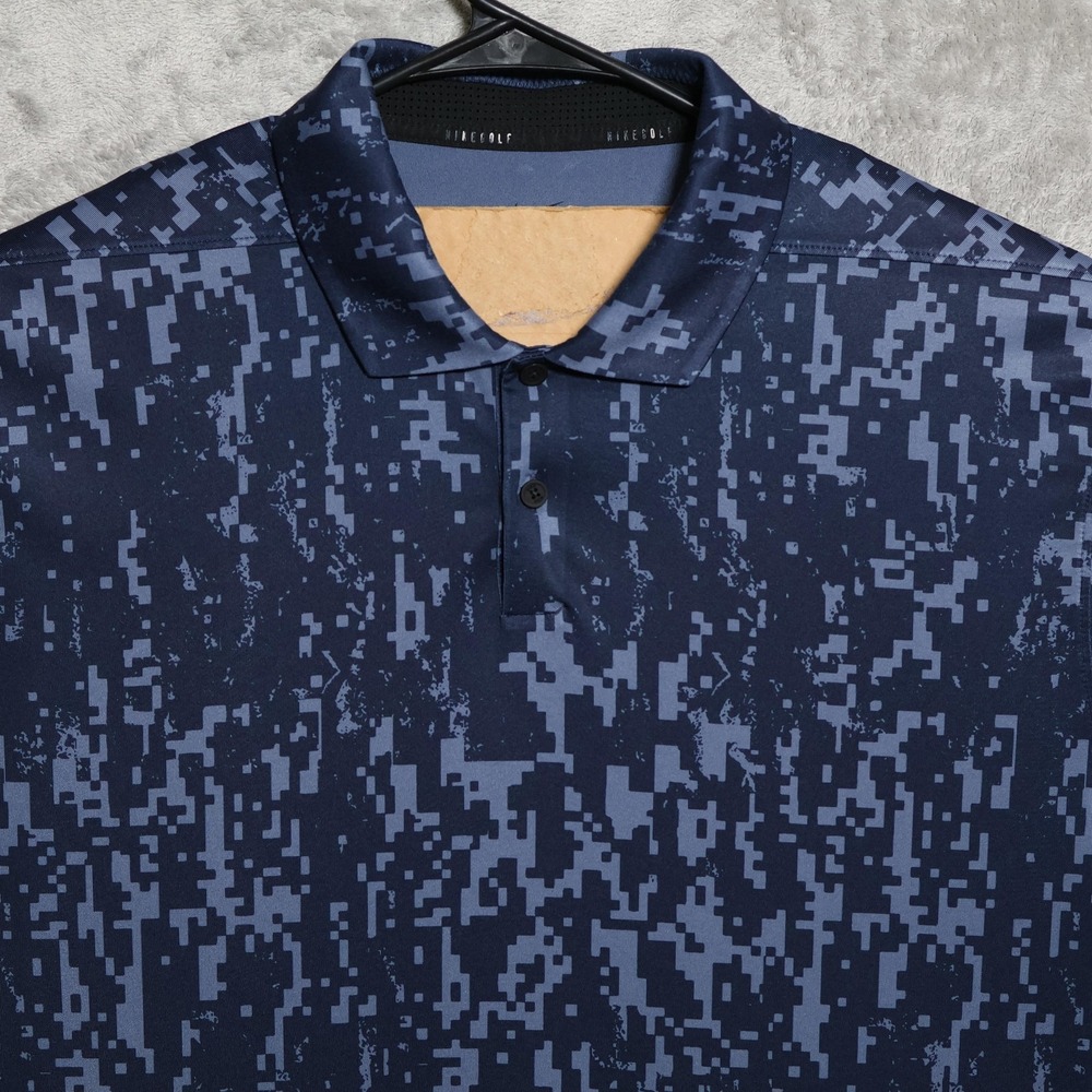 Nike Polo Shirt Mens Large Blue Dri-FIT Golf Digital Camo Golf Preppy CU9533-451